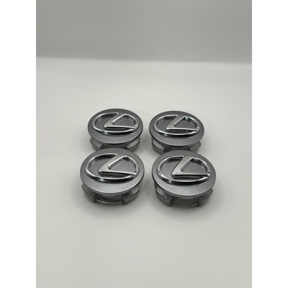 Set of 4 62mm Gray Wheel Center Caps Chrome Emblem for Lexus